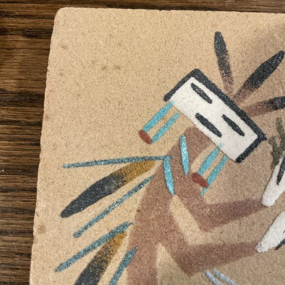 Pair Navajo Sand Art Painting  American Southwest Vintage On Wood MCM - Picture 9 of 9